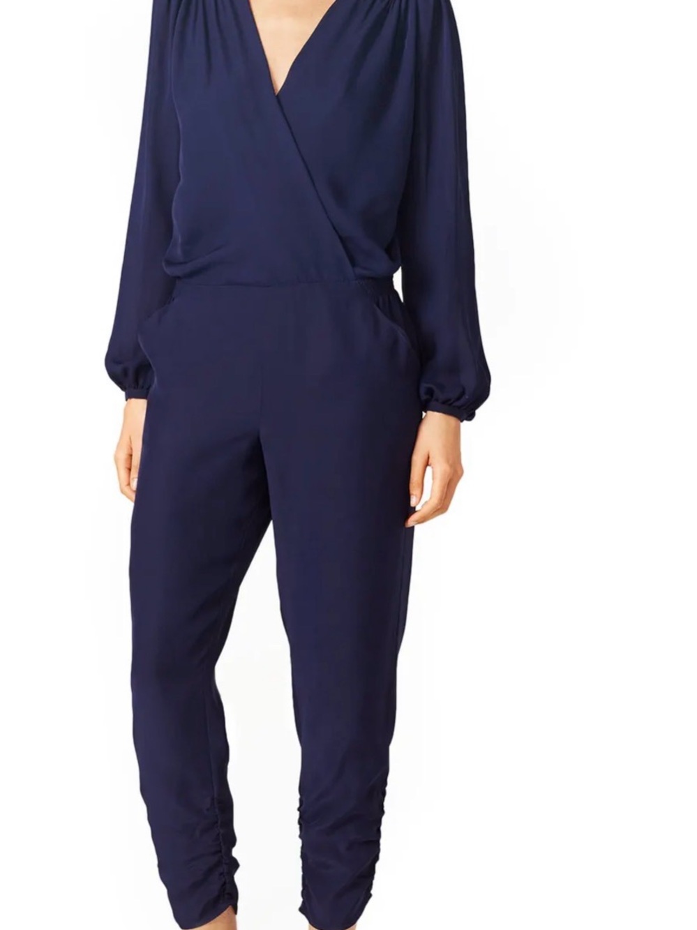 Parker Navy Long-Sleeve Wrap Jumpsuit